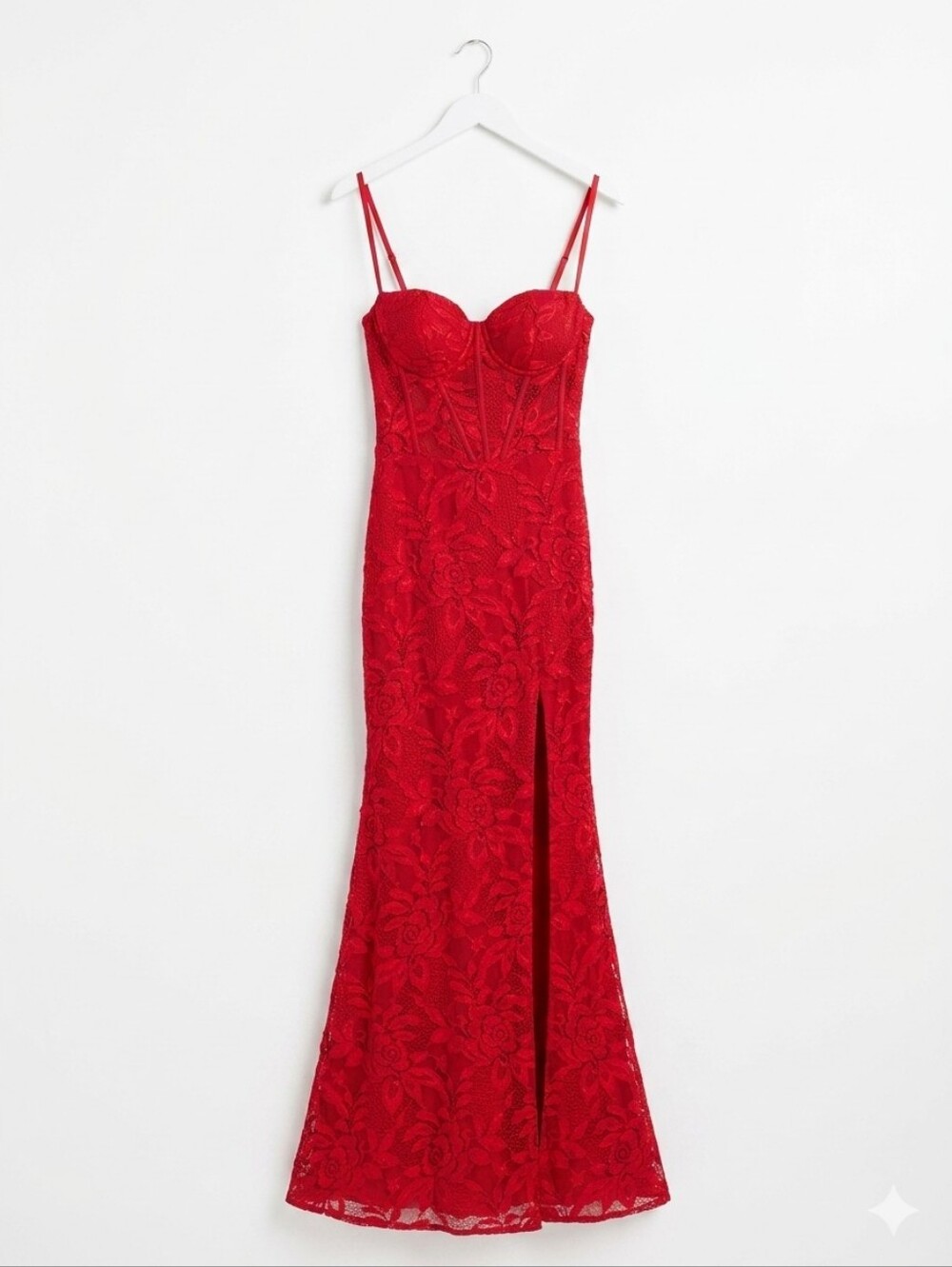 Red Lace Spaghetti-Strap Evening Dress